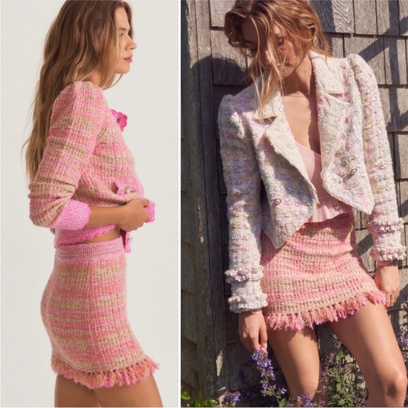 RARE 🎀 LoveShackFancy Crop Cardigan Jacket + Skirt Set in Barbie Pink - Picture 12 of 13